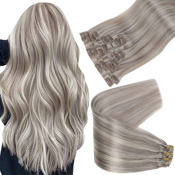FShine PU Clip In Hair Extensions Clip in Hair Extensions #GreyP60 - FShine Shop
